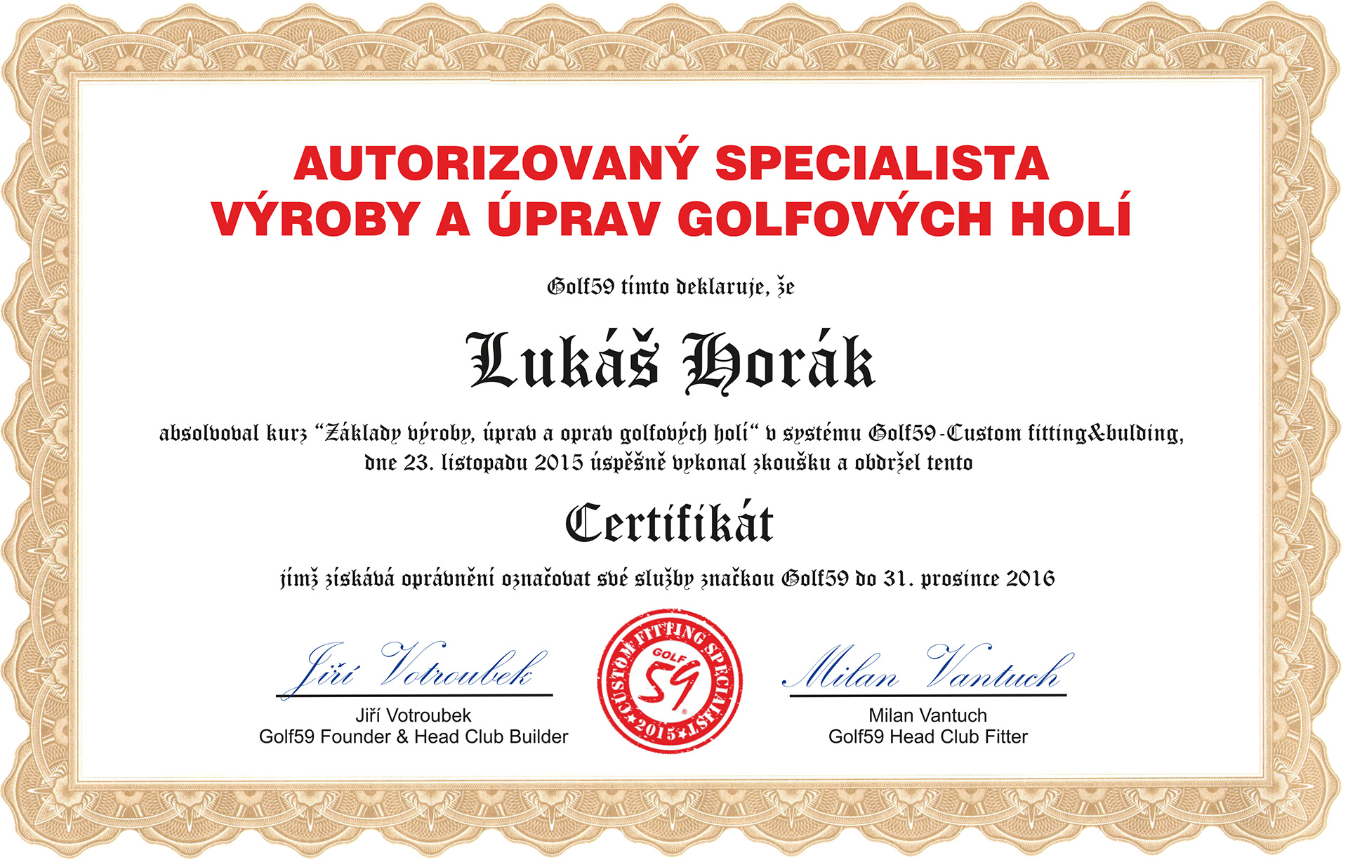 Lukáš Horák - certifikát fittera